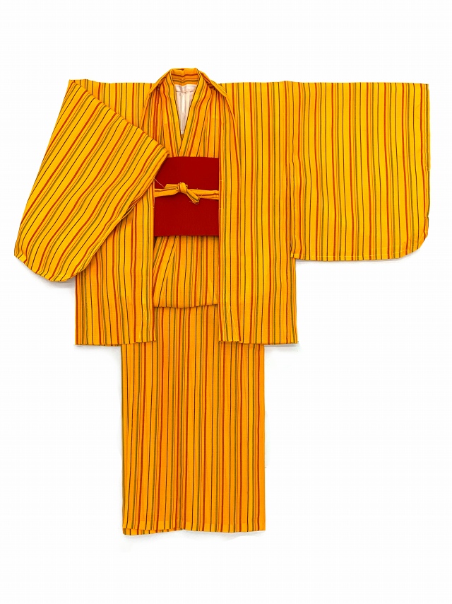 成人式着物 羽織セット 普段着 黄色と朱色のアンサンブル サイズ小 2