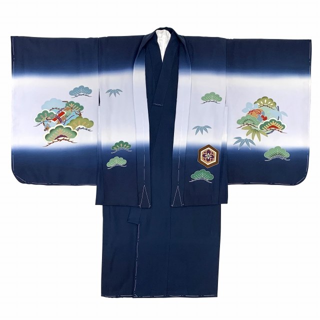 七五三 着物 5歳 男の子用 日本製 正絹 羽織 着物 アンサンブル【紺系 