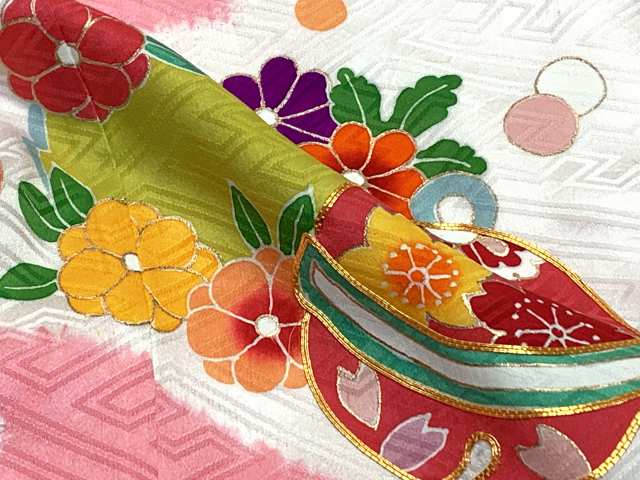 七五三 着物 7歳 女の子用 日本製 正絹 本絞り 手描き友禅 絵羽付け 金