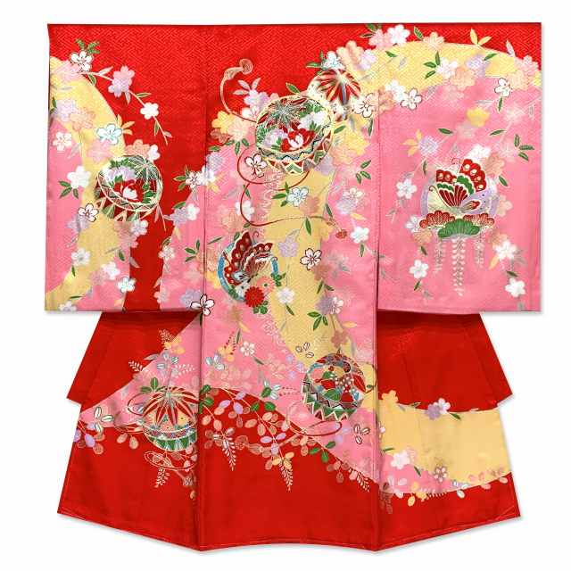 お宮参り 着物 女の子 赤ちゃんのお祝い着 日本製 産着 初着 正絹【赤、二つ鞠】