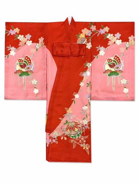 お宮参り 着物 女の子 赤ちゃんのお祝い着 日本製 産着 初着 正絹【赤、二つ鞠】