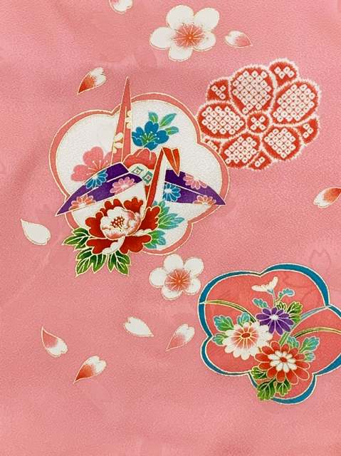 専用です☆正絹 ピンク色に檜扇、菊の花 七歳のお祝い着セット 季節/年