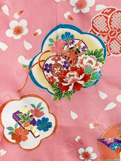 七五三 7歳 女の子用 日本製 正絹 絵羽付け 四つ身の着物【ピンク 