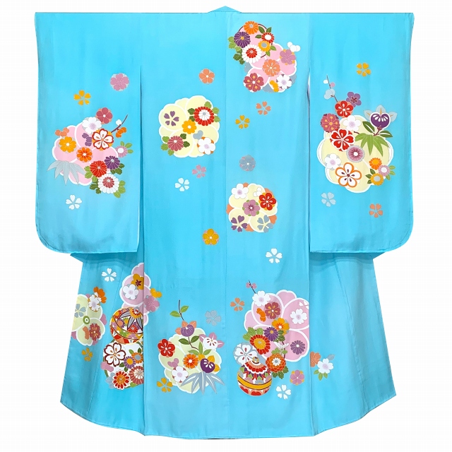 七五三 7歳 女の子用 日本製 正絹 手描き友禅 古典柄 四つ身の着物 
