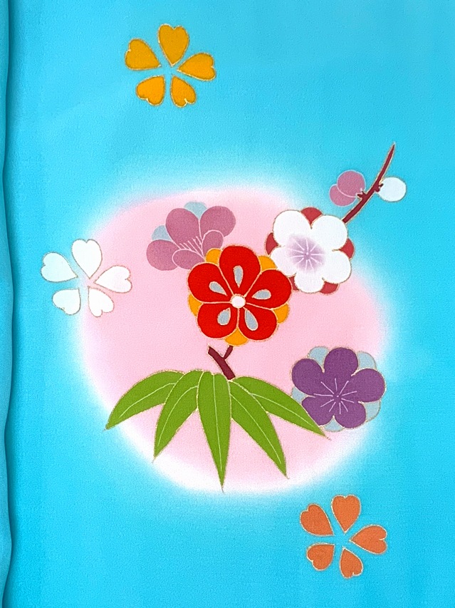 七五三 7歳 女の子用 日本製 正絹 手描き友禅 古典柄 四つ身の着物