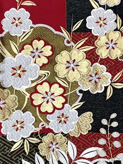 振袖用袋帯 成人式に 日本製 全通柄 華やかな柄の袋帯(合繊