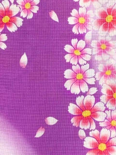 レディース浴衣 単品 フリーサイズの女性用浴衣【紫、コスモス】