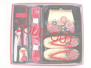 画像4: 七五三 7歳女の子用段織りの結び帯(大寸)と箱セコペアセット【金黒、桜】 (4)