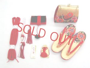 画像2: 七五三 7歳女の子用段織りの結び帯(大寸)と箱セコペアセット【金黒、桜】 (2)