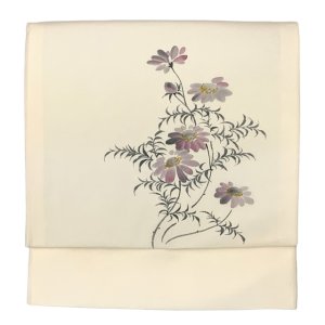 画像2: 軽装帯 お太鼓結びの付け帯 合繊【生成り系、コスモス】 (2)