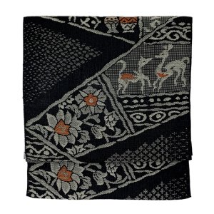 画像2: 軽装帯 紬調 お太鼓結びの付け帯 合繊【黒系、バンビ】 (2)