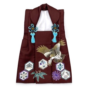 画像2: 七五三 男の子 3歳 被布セット 被布コート 雪駄 信玄袋 足袋 4点コーデセット 合繊【エンジ、鷹】 (2)