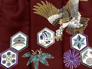 画像5: 七五三 男の子 3歳 被布セット 被布コート 雪駄 信玄袋 足袋 4点コーデセット 合繊【エンジ、鷹】 (5)