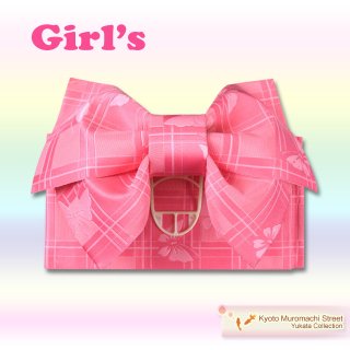子供浴衣帯 “ハローキティー”の女の子用作り帯(結び帯)【濃い