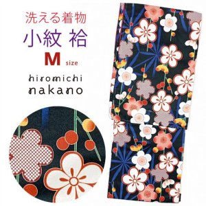 画像1: 洗える着物 袷 小紋 hiromichi nakano(ナカノ ヒロミチ) Mサイズ 単品【黒地、桜と麻の葉】 (1)