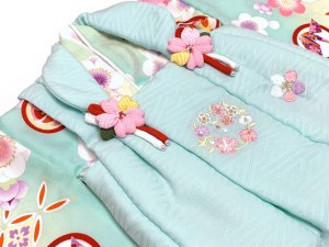 画像3: ベビー 初節句 着物 女の子 赤ちゃん用 被布コート 二部式着物 セット(合繊)【ミント系、古典柄】 (3)