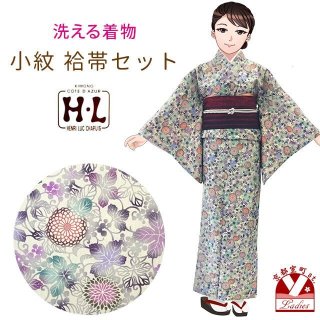 夏着物＋半幅帯のセット　小紋　洗える着物　L 裄長め club H・L(アッシュ・エル)」ブランド 洗える着物 セット 袷