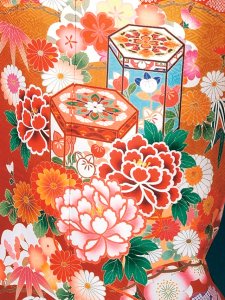 画像3: 振袖 セット 成人式 正月 H・Lブランド 絵羽柄の振袖 袋帯 小物 6点セット【オレンジ系、貝桶】 (3)