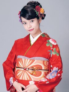 画像2: 振袖 セット 成人式 正月 H・Lブランド 絵羽柄の振袖 袋帯 小物 6点セット【朱赤ｘ黒、貝桶】 (2)