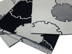 画像3: 八寸帯 総柄 ポリエステル製 開き仕立て 小紋 カジュアルな装いに【グレー系、雪輪】 (3)