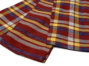 画像2: 半幅帯 着物や浴衣に 半巾帯(細帯) 小袋帯 ポリ綿 約400cm【赤系チェック】 (2)