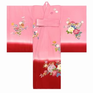 画像2: 【お値打ち品！】お宮参り 女の子 着物 正絹 加賀友禅 日本製 赤ちゃんのお祝い着 初着 産着 襦袢付き【桃＆赤 鈴】 (2)