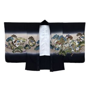 画像2: 七五三 5歳 男の子 正絹の羽織 単品 日本製【黒地、鷹と鼓】 (2)