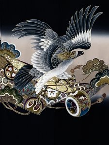 画像3: 七五三 5歳 男の子 正絹の羽織 単品 日本製【黒地、鷹と鼓】 (3)