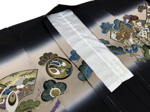 画像4: 七五三 5歳 男の子 正絹の羽織 単品 日本製【黒地、鷹と鼓】 (4)
