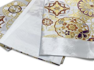 画像3: 西陣織(子供)袋帯 高級 全通 仕立て上がり 十三参り 七五三に【白銀、華様紋】 (3)