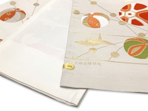 画像3: 西陣織(子供)袋帯 高級 全通 仕立て上がり 十三参り 七五三に【生成り系、折り鶴と鞠】 (3)