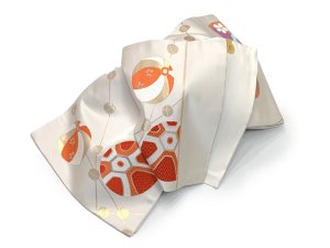 画像5: 西陣織(子供)袋帯 高級 全通 仕立て上がり 十三参り 七五三に【生成り系、折り鶴と鞠】 (5)