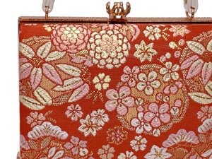 画像3: 七五三 バッグ 子供用 金襴生地 がまぐちバッグ 合繊【赤、古典花】 (3)