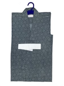 画像2: 2025年新作 “紅一点”ブランド 子供浴衣 男の子 130サイズ & しわ兵児帯 2点セット 【グレー、変わり七宝】 (2)