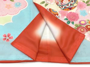 画像5: 七五三 着物 正絹 フルセット 7歳 女の子 日本製 金駒刺繍 四つ身の子供着物と結び帯 コーディネートセット【水色、鞠と雲】 (5)