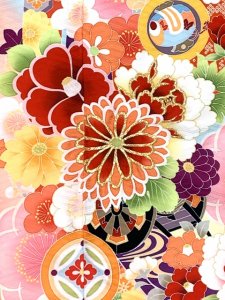 画像6: ジュニア 振袖 絵羽柄 145cm-158cm向け 長襦袢付き 合繊 小学校の卒業式 十三参り お正月に【水色ｘ橙、熨斗に花爛漫】 (6)