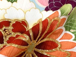 画像7: ジュニア 振袖 絵羽柄 145cm-158cm向け 長襦袢付き 合繊 小学校の卒業式 十三参り お正月に【水色ｘ橙、熨斗に花爛漫】 (7)