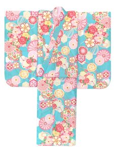 画像3: ジュニアサイズ 振袖 小紋柄 150サイズ 合繊　お正月 卒業式袴に【水色、古典柄】 (3)