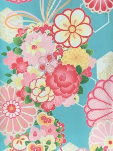 画像4: ジュニアサイズ 振袖 小紋柄 150サイズ 合繊　お正月 卒業式袴に【水色、古典柄】 (4)