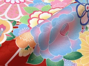 画像5: ジュニアサイズ 振袖 小紋柄 150サイズ 合繊　お正月 卒業式袴に【赤、古典柄】 (5)
