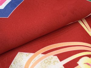 画像6: ジュニアサイズ 振袖 小紋柄 150サイズ 合繊　お正月 卒業式袴に【赤、古典柄】 (6)