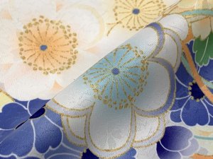 画像5: ジュニアサイズ 振袖 小紋柄 150サイズ 合繊　お正月 卒業式袴に【ブルーｘ淡イエロー系、万寿菊と水引き。鞠】 (5)