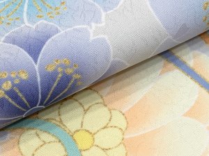 画像6: ジュニアサイズ 振袖 小紋柄 150サイズ 合繊　お正月 卒業式袴に【ブルーｘ淡イエロー系、万寿菊と水引き。鞠】 (6)