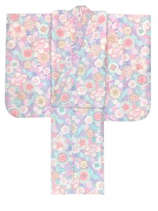 画像3: ジュニアサイズ 振袖 小紋柄 150サイズ 合繊　お正月 卒業式袴に【藤色ｘピンクｘ水色、熨斗】 (3)