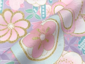 画像5: ジュニアサイズ 振袖 小紋柄 150サイズ 合繊　お正月 卒業式袴に【藤色ｘピンクｘ水色、熨斗】 (5)