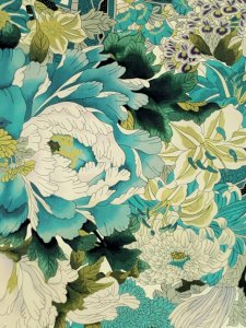 画像4: ジュニアサイズ 振袖 小紋柄 150サイズ 合繊　お正月 卒業式袴に【生成りｘ青緑系、花車】 (4)