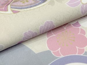 画像6: ジュニアサイズ 振袖 小紋柄 150サイズ 合繊　お正月 卒業式袴に【ベージュｘピンク、パステル菊】 (6)