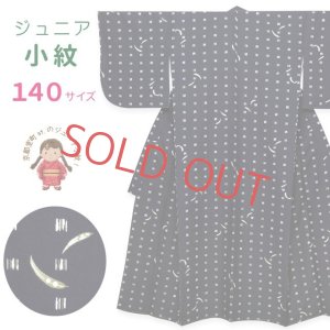 画像1: ジュニア 女の子用 洗える着物 小紋 袷 子供着物 140サイズ【黒紺系、えんどう豆】 襦袢付き お正月 十三参り 踊りのお稽古等に (1)