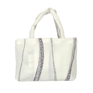 画像5: 和装エプロン 着物エプロン 携帯エプロン ミニポーチ付き 和装での会食に【生成り系、よろけ縞】 (5)