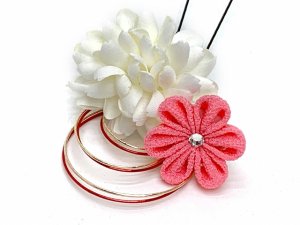 画像3: 和装 髪飾り 成人式の振袖 卒業式の袴に フラワー髪飾り ２点セット【オレンジｘ白】 (3)